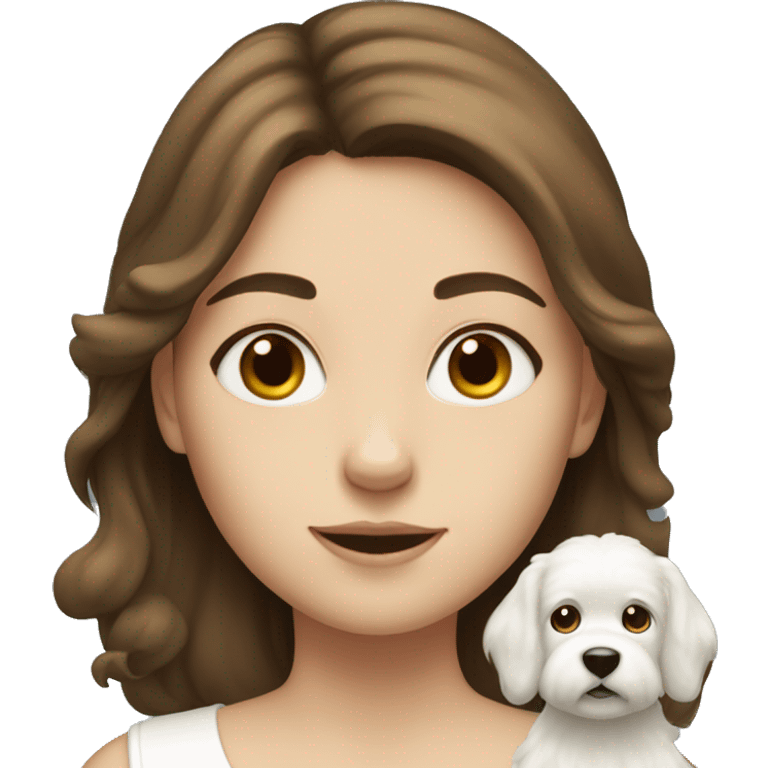 Girl with brown hair and white fluffy dog emoji