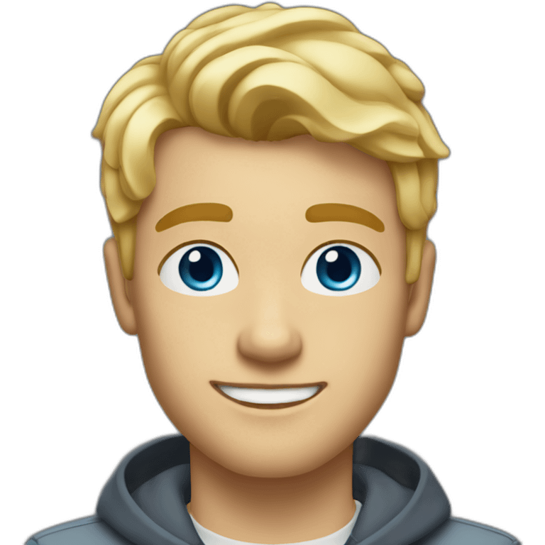 young blond man with hairspray with short hair, light beard and blue eyes emoji