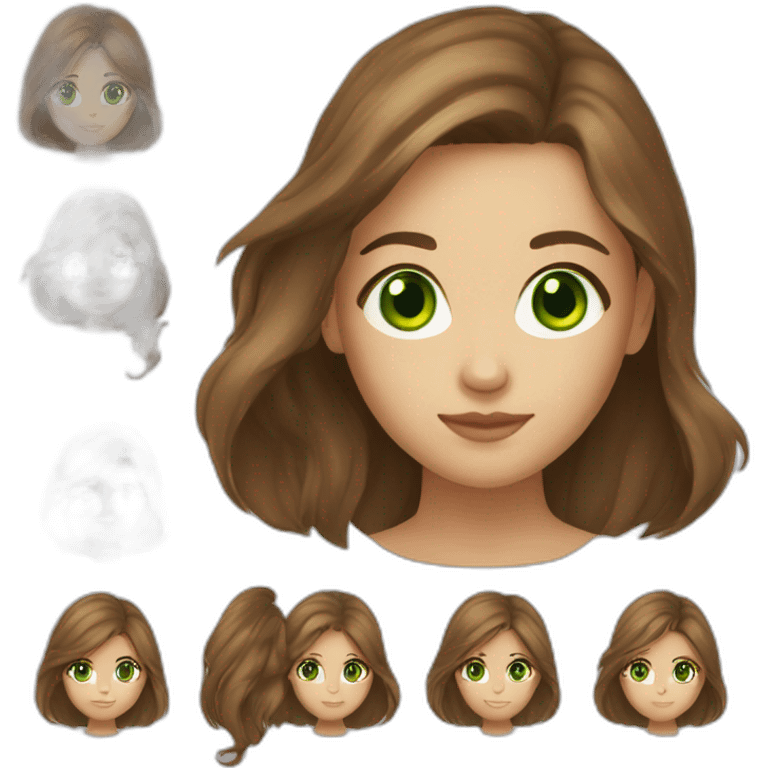 Girl wirh Green eyes and brown mid-length hair  emoji