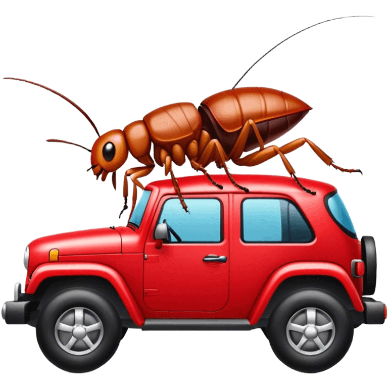 Cockroach driving red jeep emoji