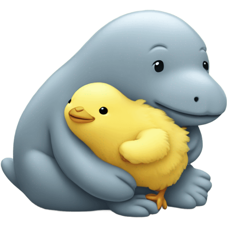 a yellow chick hugging a manatee emoji