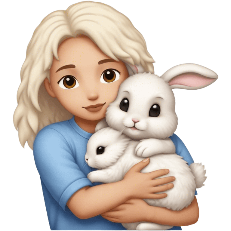 A person who is hugging a rabbit emoji