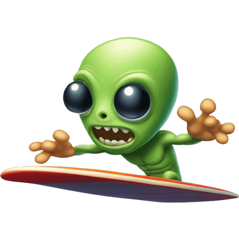 aliens montados en una tabla de surf en el espacio emoji