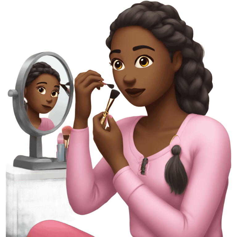 Girl putting on makeup in her room  emoji