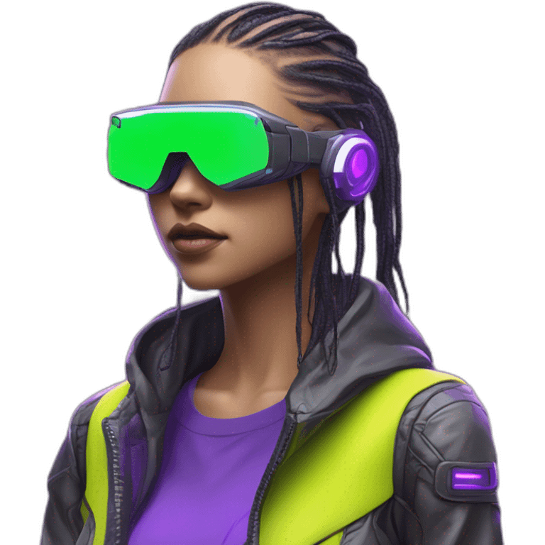 3D Emoji of a techwear Futuristic streetwear metaverse high tech clothes Lemon green and purple neon READY PLAYER ONE matrix Cyberpunk emoji