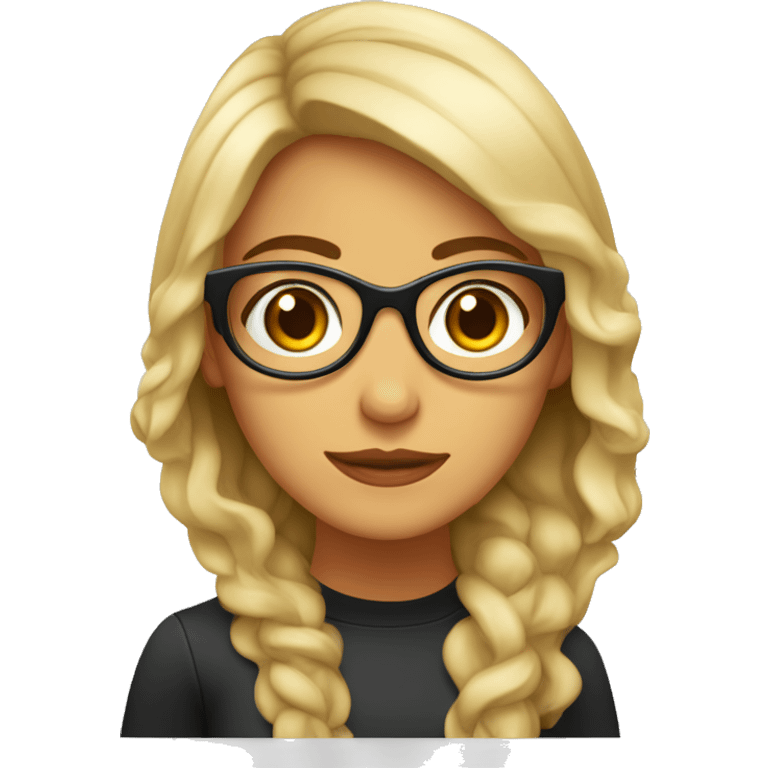 Chica blanca de ojos cafés con lentes, con cabello negro y largo emoji