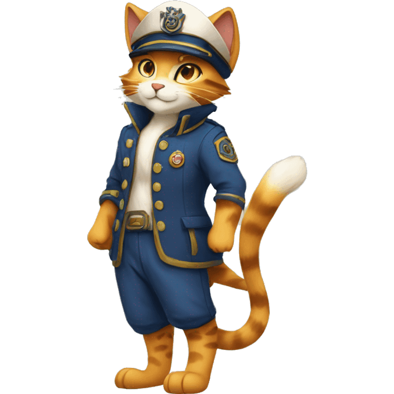 Anthro Fur-Sona feline-Fakémon with a Mariner-cap Full Body emoji