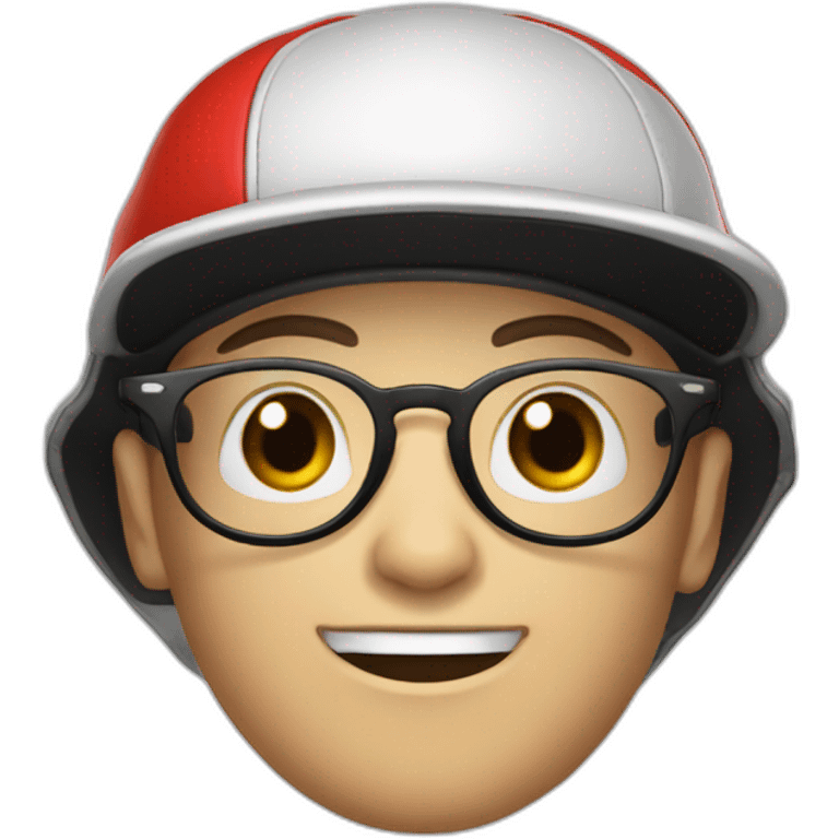 ball pale skin with a red cap with a black brim no mouth round glasses emoji