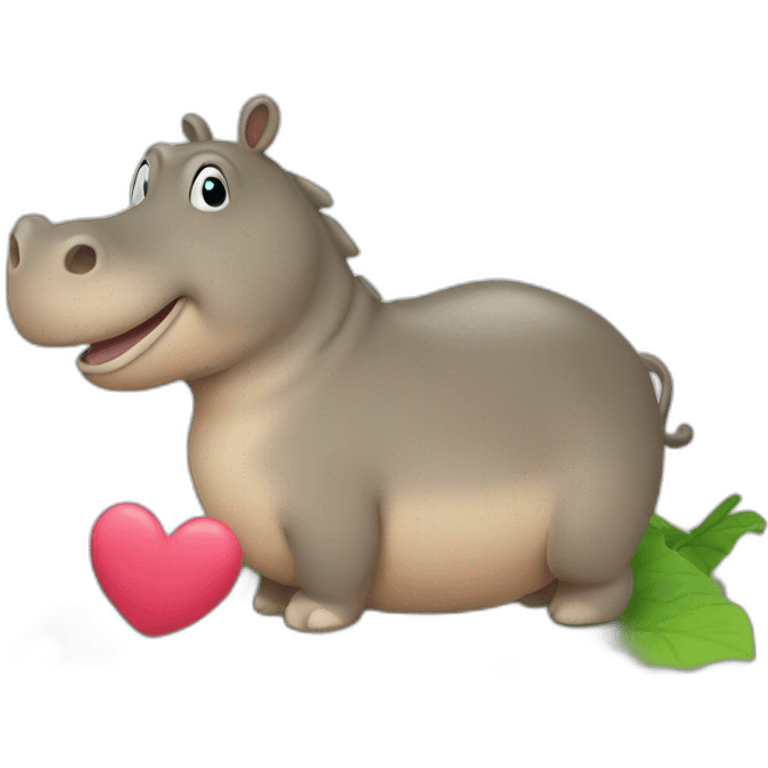 Chat sur un hippopotame avec des cœur emoji