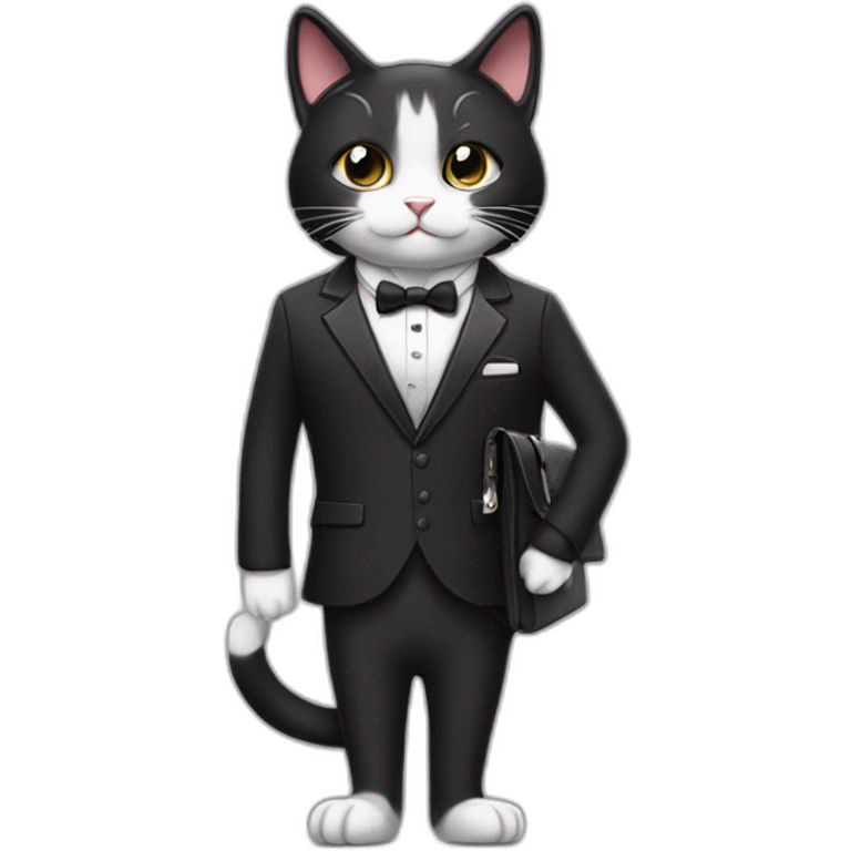 Tuxedo cat in a suit with briefcase emoji