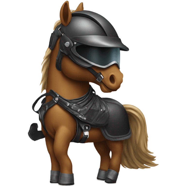 Horse wearing motorcycle helmet and boots emoji