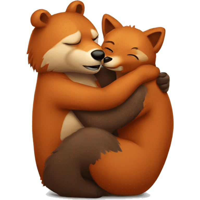 Big brown bear hugging a female red fox emoji