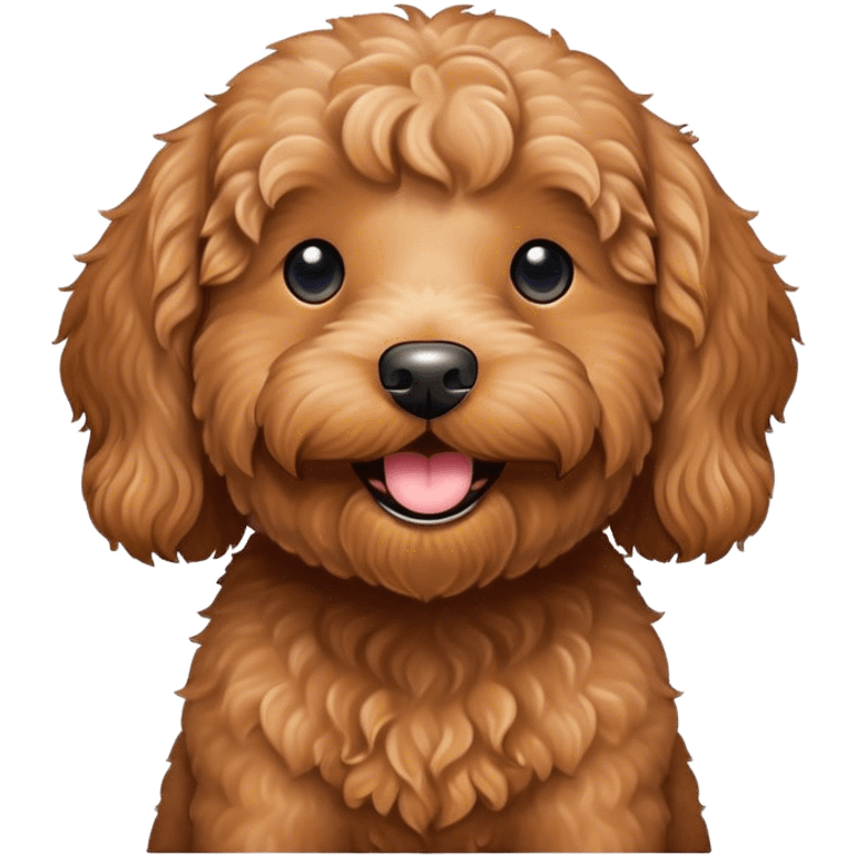 Caramel color labradoodle holding a Black bean smiling emoji