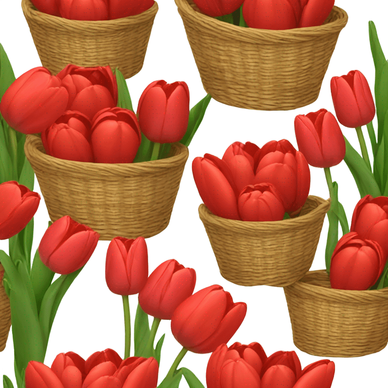 red tulips in basket without handle emoji