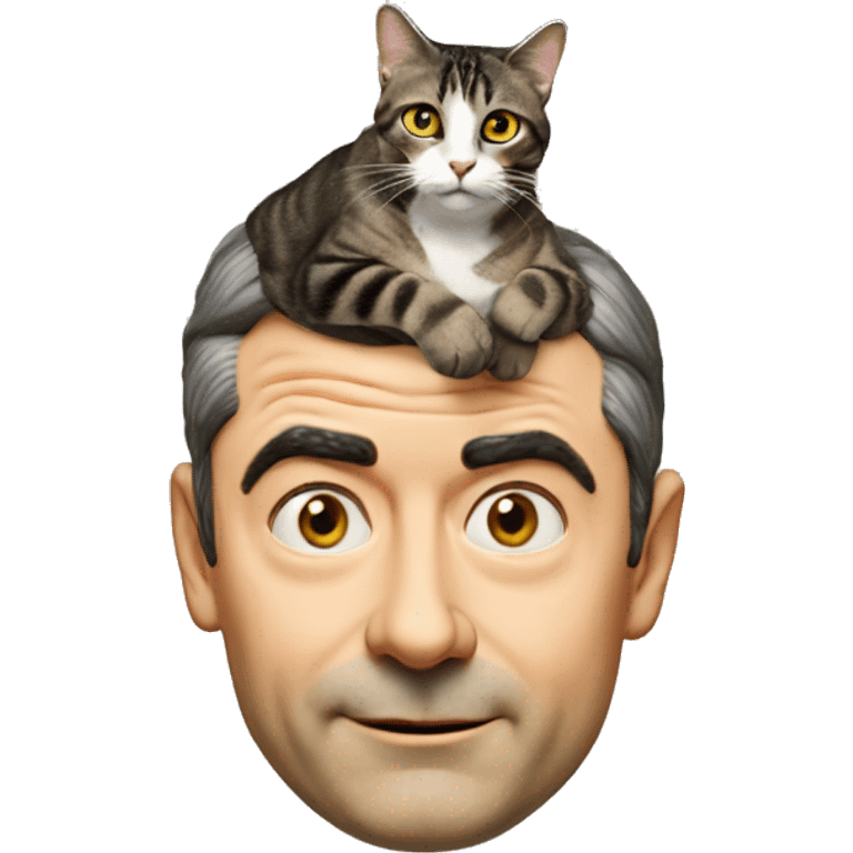 The cat is sitting on Mr. Bean's head emoji