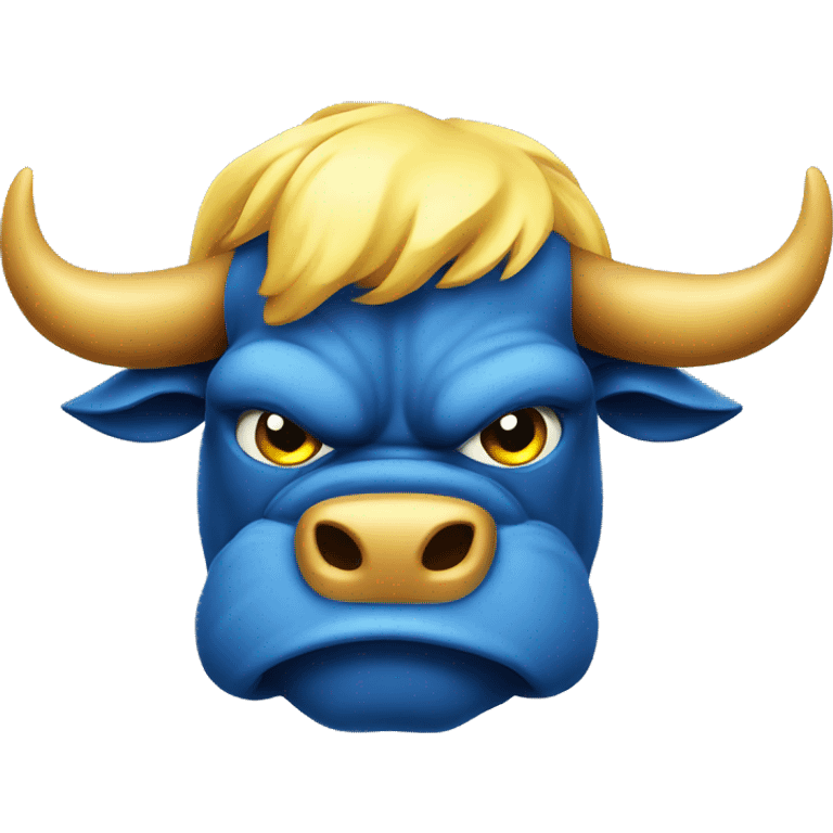 Blue and yellow angry bull emoji