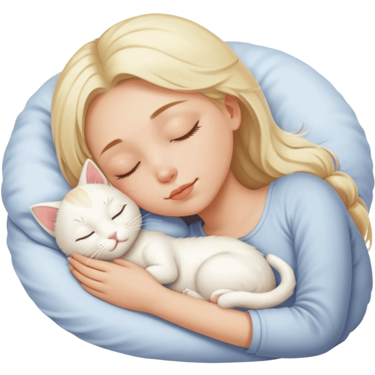 White girl blond hair sleeping with white kitty emoji