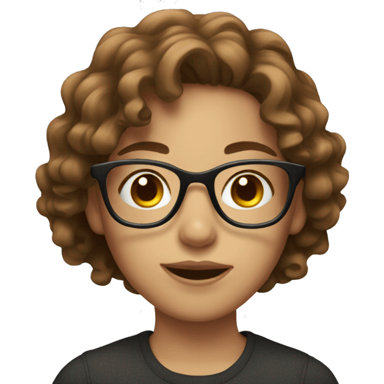 girl with brown wavy hair, brown eyes and glasses emoji