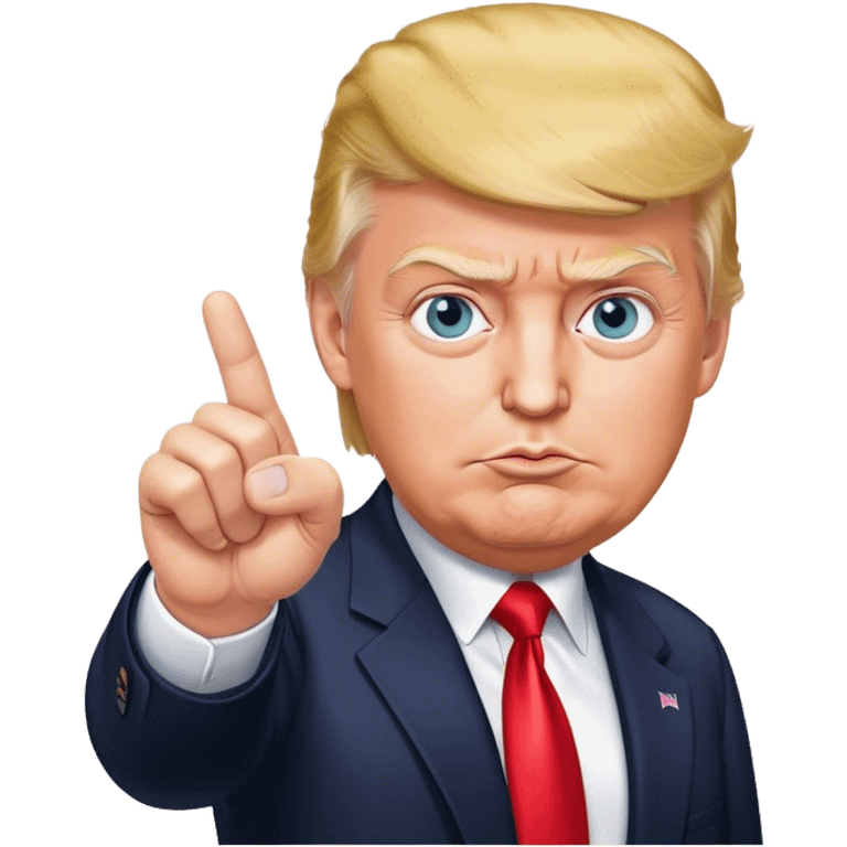 Super realistic Donald Trump pointing index finger up, realistic eyes emoji