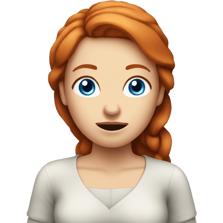 Relaxing redhead woman blue eyes looking shocked emoji