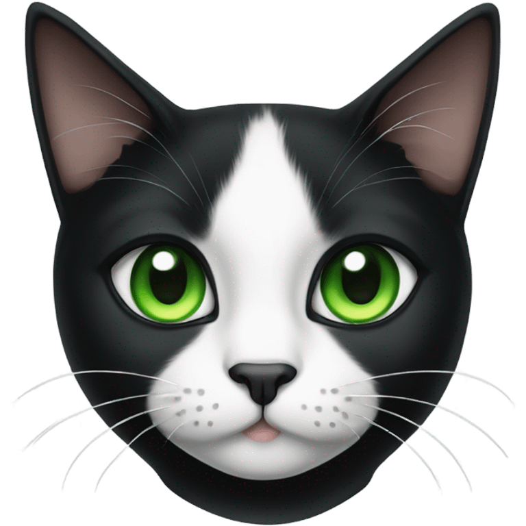 Tuxedo cat with green eyes and an attitude emoji