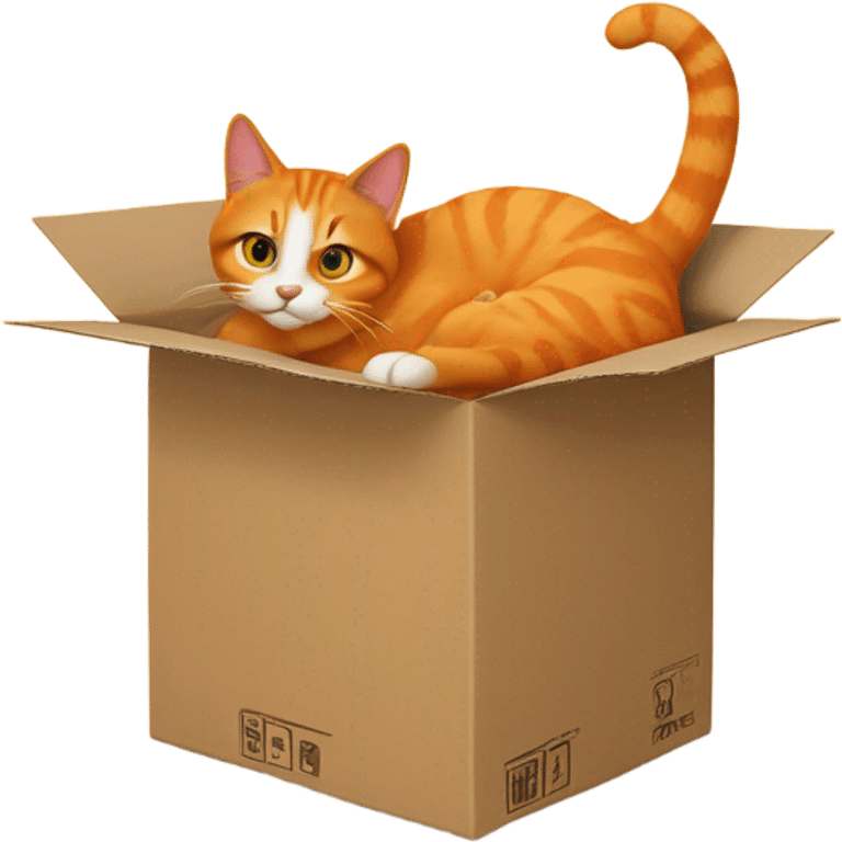 Orange cat sitting on a cardboard box  emoji