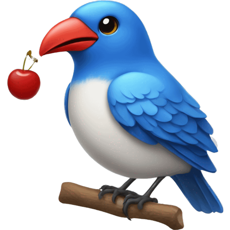 A blue bird with a cherry red beak emoji