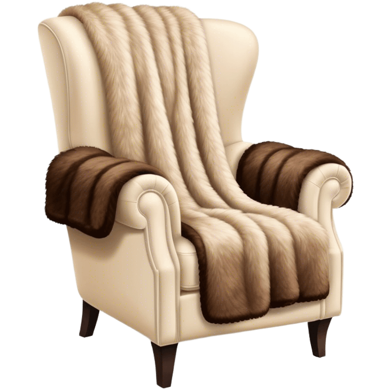 Luxury brown fur throw blanket on plush cream-colored modern armchair  emoji