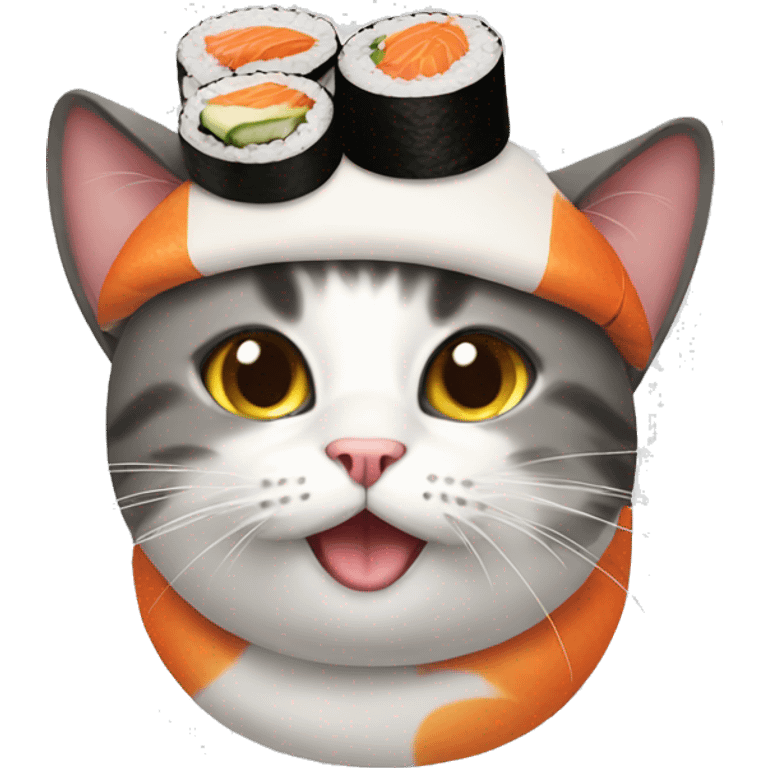 Cat wearing sushi as a hat emoji