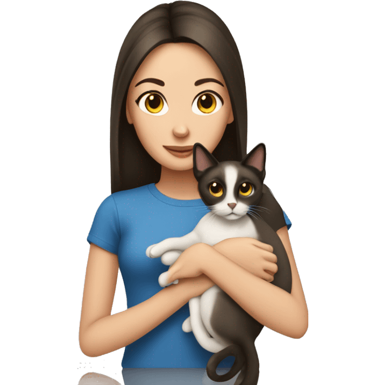 Brunette girl with a siamese cat  emoji