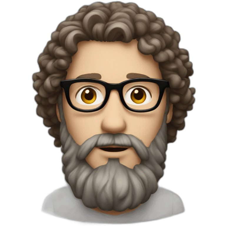 white man with curly brown hair, long beard and black rimmed glasses emoji