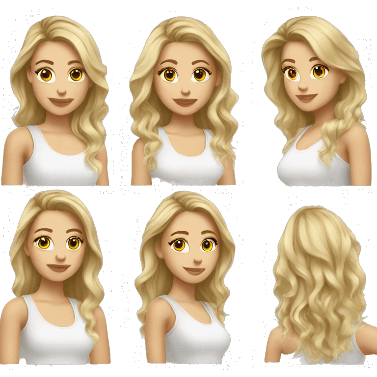 Blonde balayage long hair white women white tank top  emoji