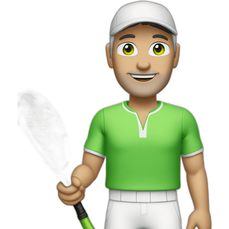 Tennisplayer white male in his 50s,Green eyes, gray hear, white cap with tennis raquet and tennis ball emoji