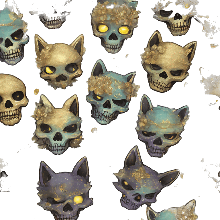 iridescent kintsugi fluffy zombie black brown gold dog fox head zombie skull skeleton gold mechanical nebula galaxy stars colorful flowers fairy lights vintage zombie emoji