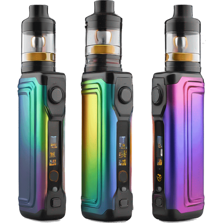 Realistic isolated rainbow metallic geekvape t200 Zeus vape device. emoji