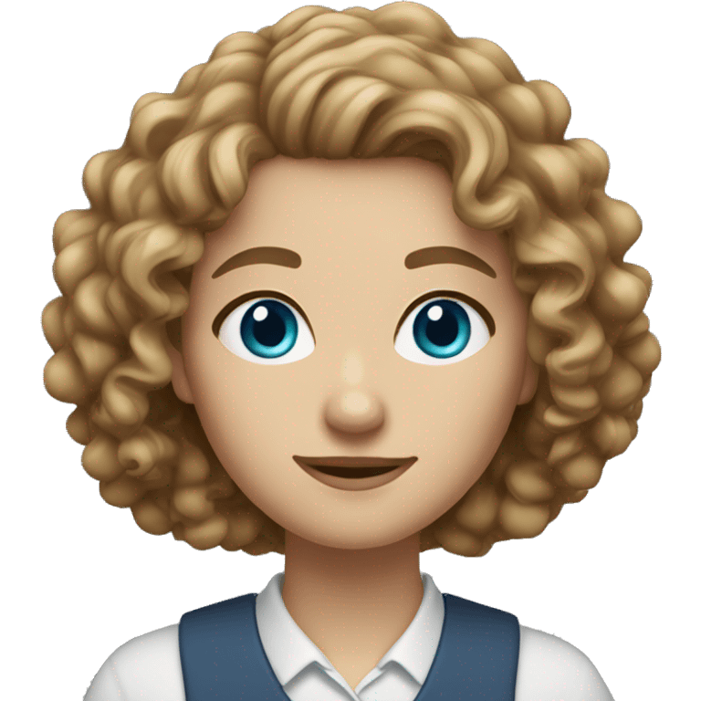 woman teacher curly light brown hair blue eyes emoji