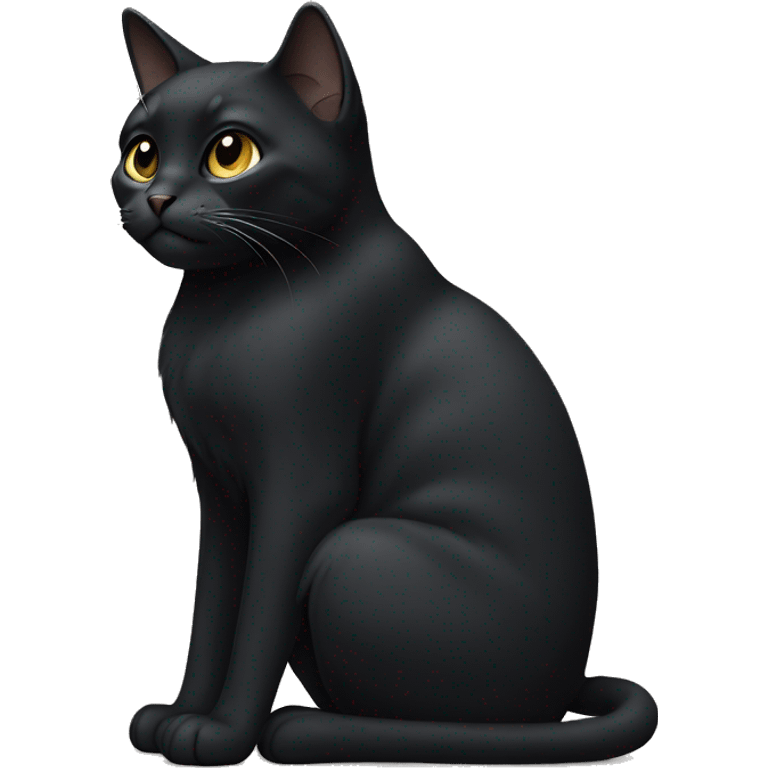 Black cat sitting with white paws, chest and chin emoji