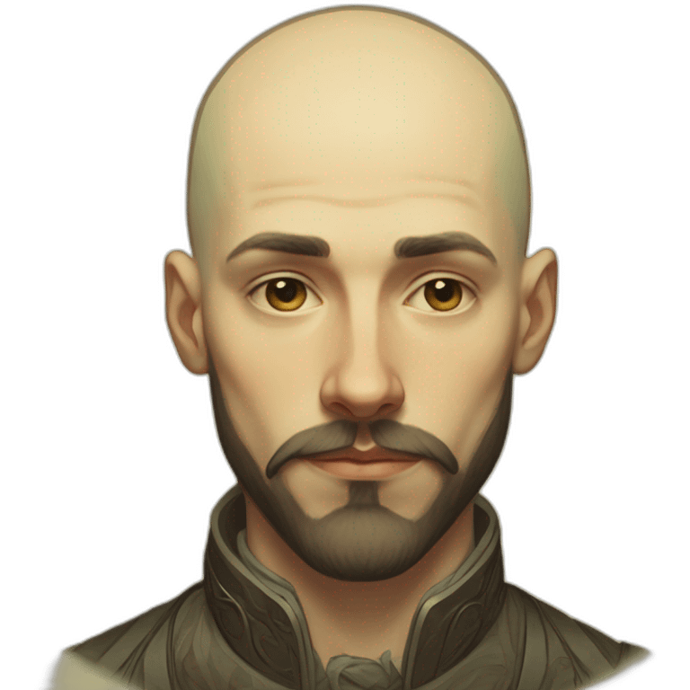 Bald young man with beard alphonse mucha emoji