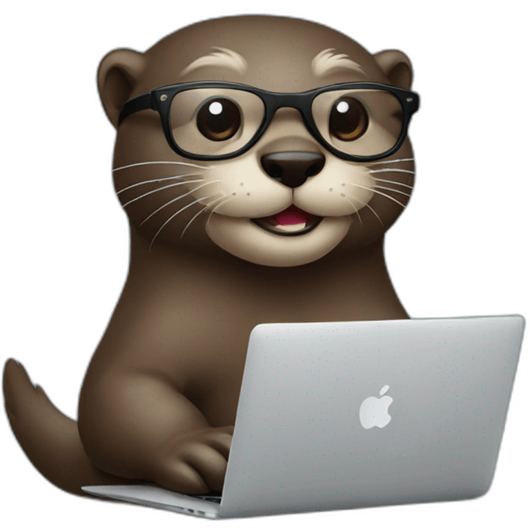 otter with glasses leaning against a pillow while using a macbook emoji