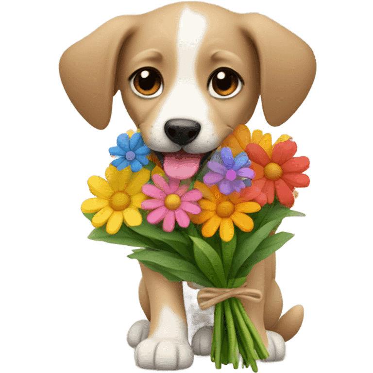 Puppy holding flowers emoji