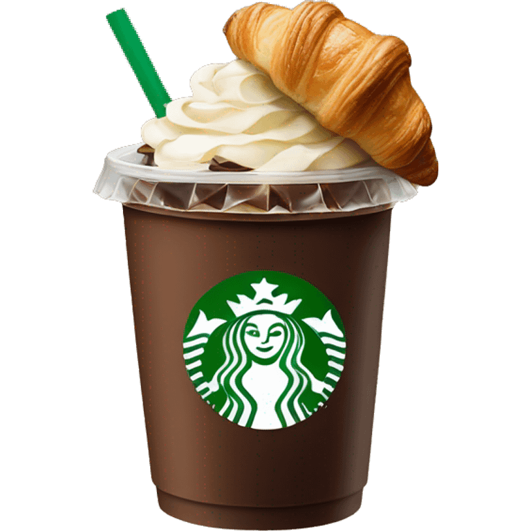 Starbucks drink with a chocolate croissant emoji