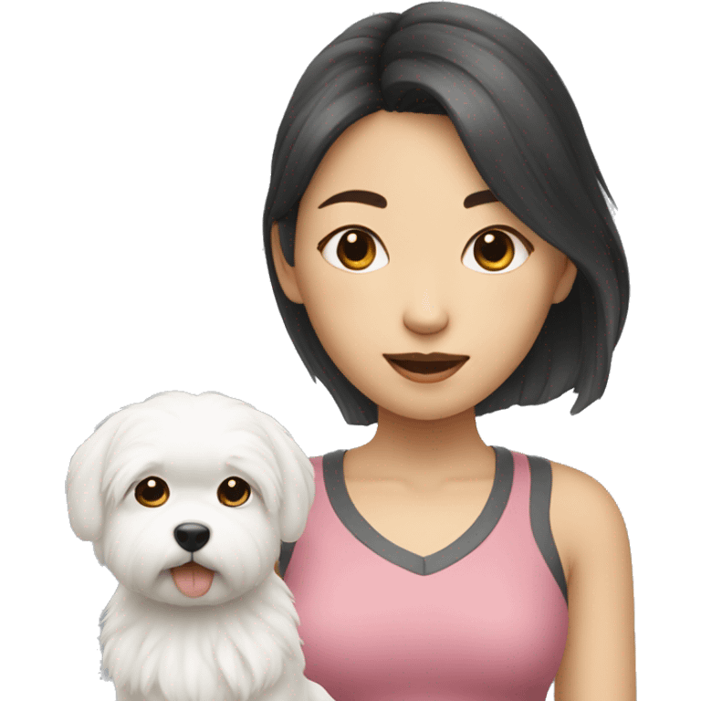 Asian girl with small white fluffy dog emoji