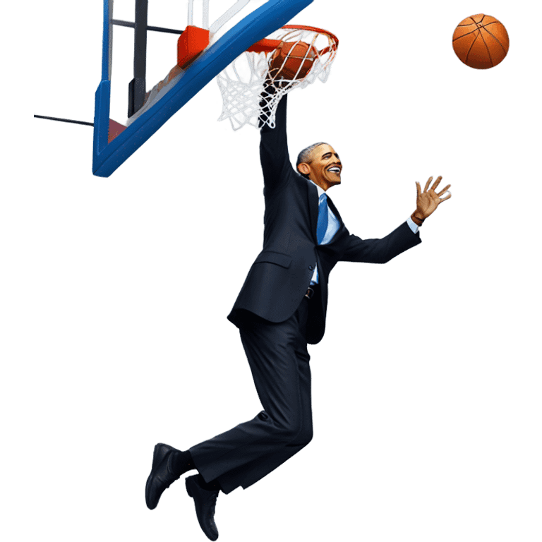 Barack Obama dunking a basketball on Vladimir Putin emoji