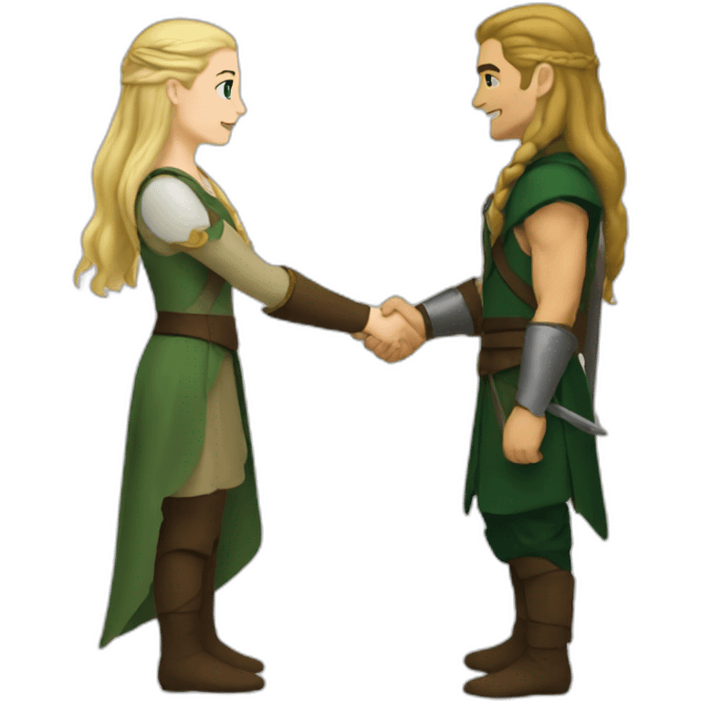 A white woman shaking hands with Legolas emoji