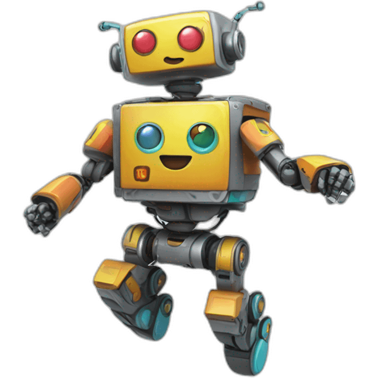 a cheerful multi-colored jumping robot emoji