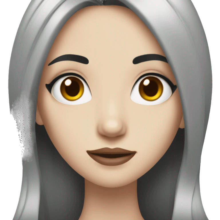 Pale girl with long black hair and makeup emoji