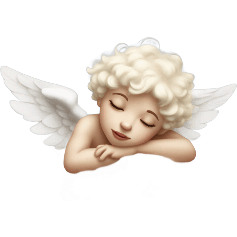 Realistic Photo of pale cupid asleep on a cloud emoji