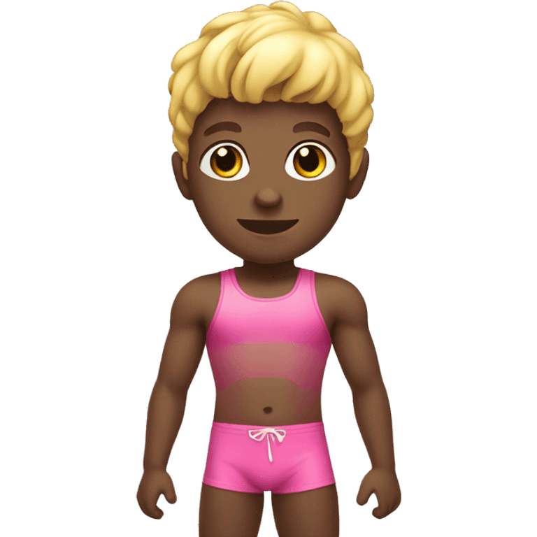 A blond rainbow colored african boy wearing a pink swimsuit emoji