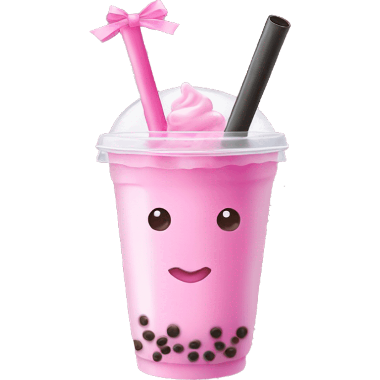 pink bubble tea with pink bow emoji