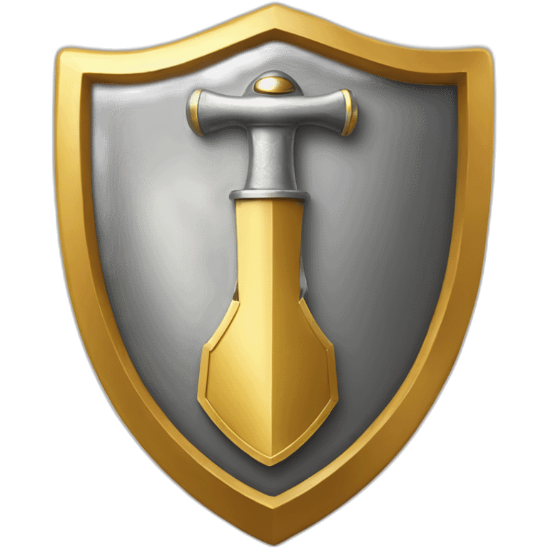 Golden shield with silver trowel pointing up emoji